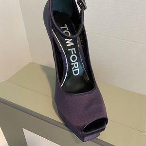 Tom Ford Purple Satin Open Toe heels (Retail $1490)